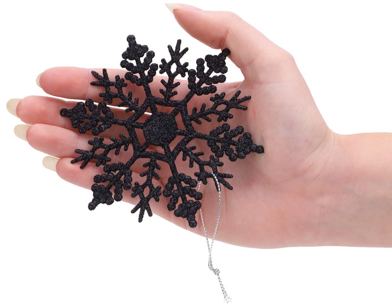 Christmas ConceptsÂ® Pack of 12-10cm Glitter Snowflake Hanging Decorations - Christmas Decorations (Black) - Image 3
